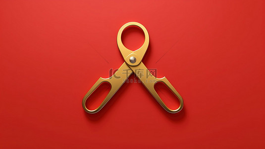 红色哑光金板 3d 渲染图标上的金手剪刀符号