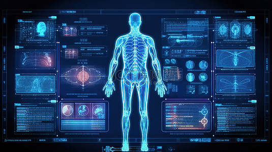 先进的病毒扫描和医学评估显示未来概念图 3D 渲染