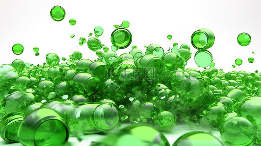 3D 渲染绿色塑料瓶掉落的插图，强调回收和环境保护