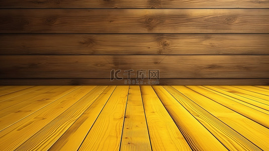 光滑的木桌，具有充满活力的黄色木质纹理背景，巧妙地以 3D 渲染