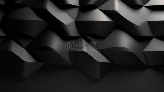 具有几何图案和对比纹理的黑色渐变墙的优雅 3D 插图