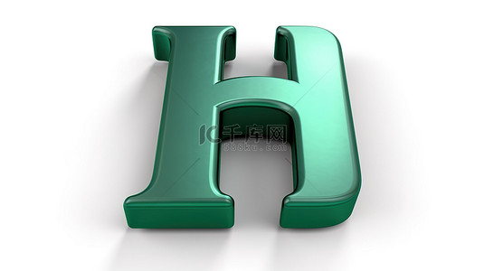 阳极氧化绿色 3D 渲染字体大写字母“i”在白色背景上，具有哑光纹理