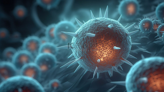 细胞医学背景图片_具有模糊焦点的医学背景，具有 3d 病毒细胞