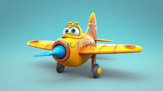 可爱卡通飞机的 3D 渲染图像