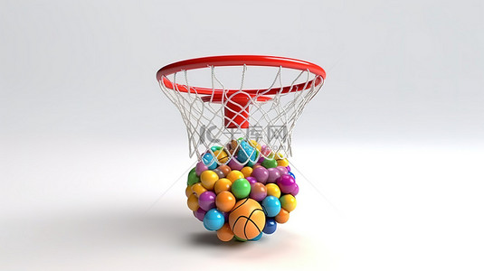 带网的白色背景儿童篮球圈玩具的 3D 渲染
