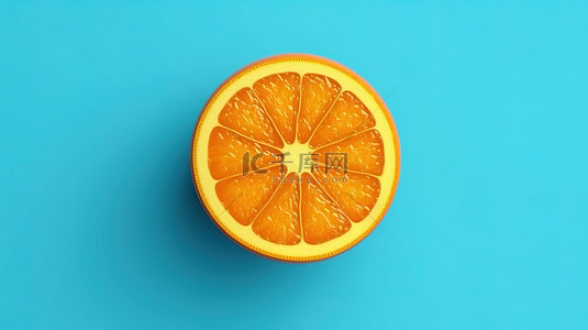 橙色水果平铺在蓝色背景上的 3D 渲染是一个清爽多汁的想法