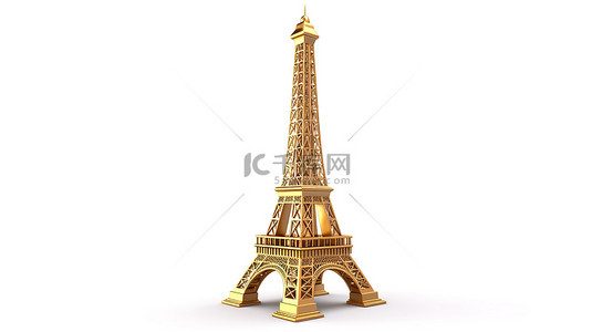 税局徽章背景图片_3d 埃菲尔铁塔在空白画布上闪闪发光的金色