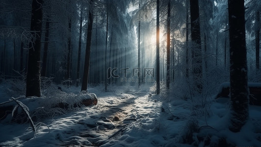 水彩森林插画背景图片_清晨森林雪景背景