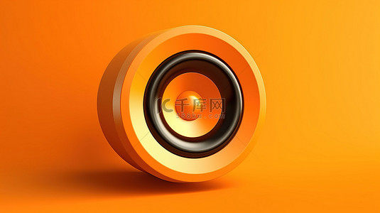 橙色背景上简单扬声器图标的 3D 插图