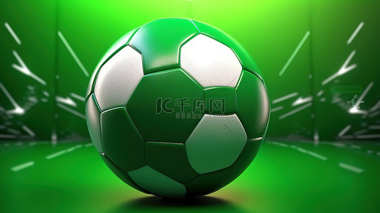 足球主题中的绿色背景3d足球插图