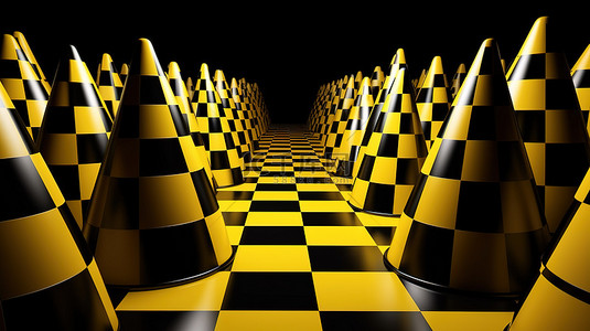 企业战略管理背景图片_3D 插图中带有黑色和黄色方格几何金字塔的装饰印刷非常规棋盘