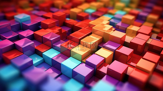 柔和色块背景图片_3D 渲染抽象图像中各种充满活力的立方体阵列