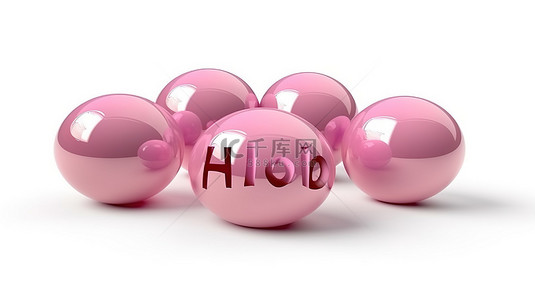 白色背景上你好形状的粉色全息气球的 3D 插图