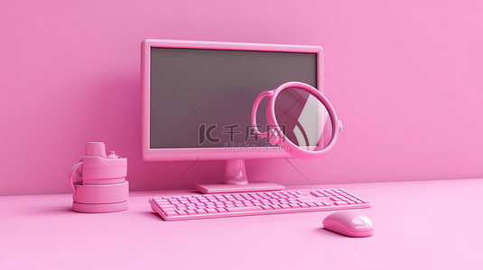 带 3D 在线搜索渲染的时尚粉红色计算机