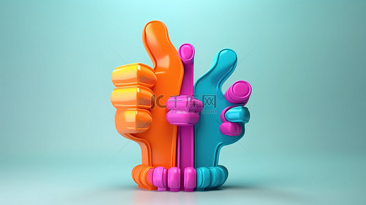 手势好背景图片_社交媒体中富有表现力的手势 3D 插图，竖起大拇指，喜欢和爱