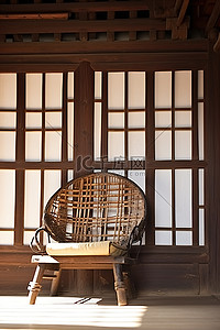 拉菲草礼盒拉菲草背景图片_亚洲房屋窗边的拉菲草椅和竹椅