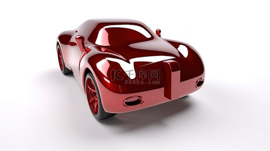 3D 渲染金属红色汽车 1 号，白色背景，光滑表面