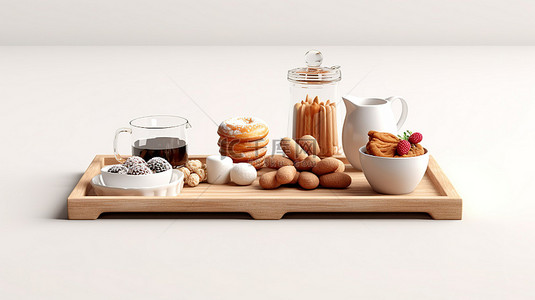 无尽的白色工作室背景上逼真的 3D 木制食物托盘