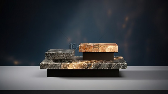 礼物盒黑背景图片_优雅的黑棕色大理石两步产品展示架，具有 3D 抽象构图