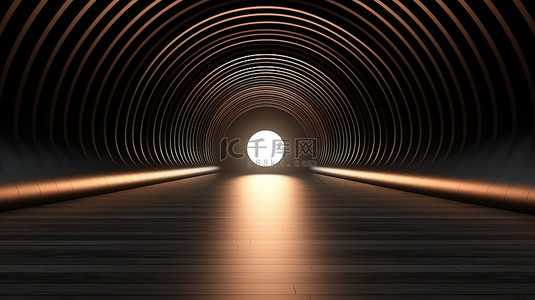 透视汽车背景图片_现代简约隧道设计，带照明地板 3D 渲染