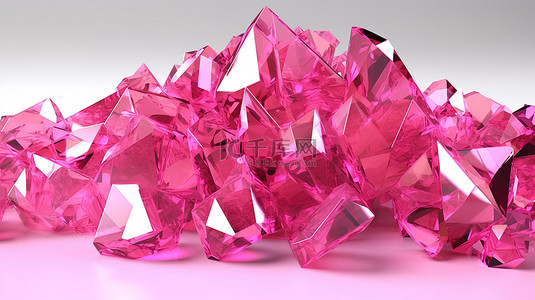 粉红色玻璃碎片的 3d 渲染