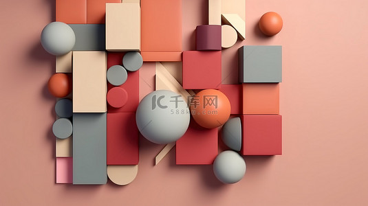 彩字设计背景图片_柔和的彩色商业抽象背景，在平躺场景中具有 3D 渲染的简单几何形状