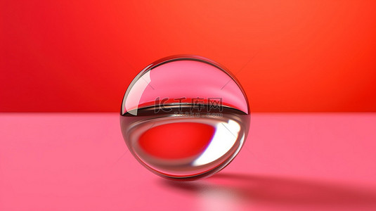 抽象水果背景图片_粉红色背景上带玻璃球的红色环的抽象 3D 渲染
