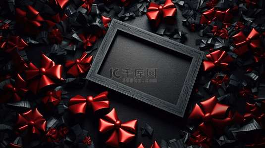 代金券样机背景图片_带有节日礼品框的深色 3D 优惠券，用于黑色星期五销售庆祝活动