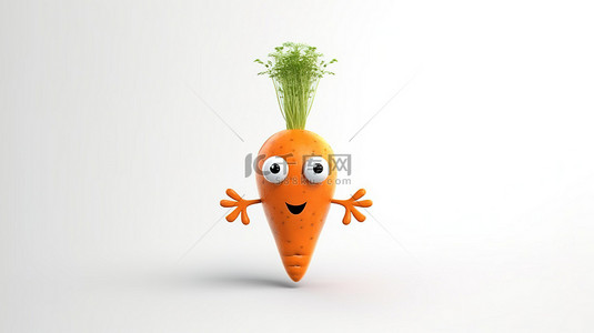 蔬菜水果卡通背景图片_白色卡通胡萝卜的简约 3D 渲染
