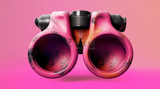 老式双筒望远镜，带有 3D 渲染的粉红色油漆污渍