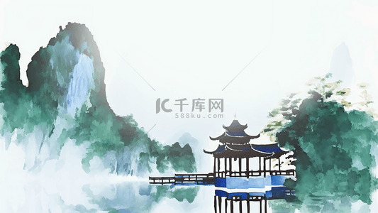 崇拜的眼神背景图片_清明节水墨淡彩山水背景