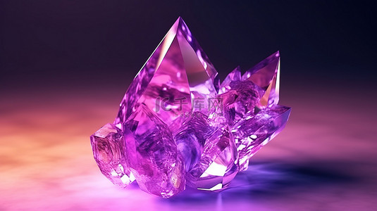 迷人的紫水晶玻璃 3D 艺术神奇的渲染