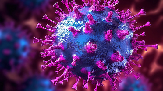 细胞病毒深粉色和蓝色背景的 3D 渲染