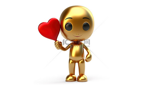 3D 渲染的带有金奖奖杯和白色背景红心的人的吉祥物