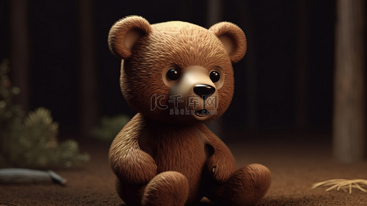 可爱的棕熊幼崽的 3D 插图