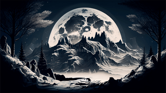 月亮万圣节黑白插画背景
