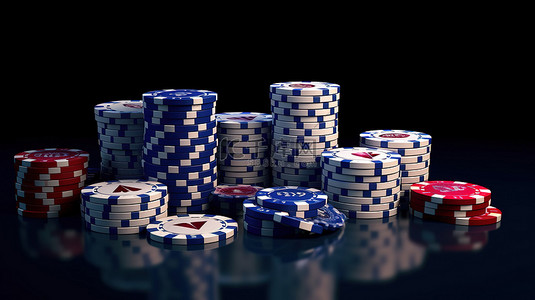 扑克牌k背景图片_蓝色背景展示了 3d 呈现的扑克牌和赌场筹码