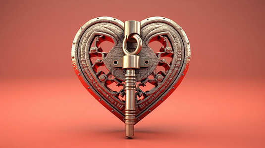 万能钥匙背景图片_情侣心形万能钥匙的 3D 渲染