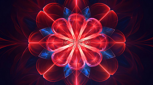 对称的背景图片_对称的万花筒花与霓虹灯线未来派 3D 插图抽象背景