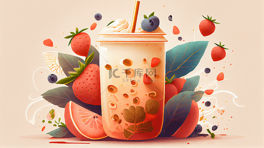 冰淇淋奶茶背景图片_奶茶草莓蓝莓美味背景