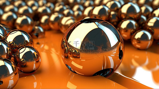 碰撞时破碎金属橙色球体的 3D 渲染