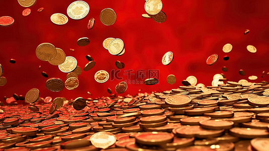 红色背景与级联金币说明银行和金融成功 3d 渲染