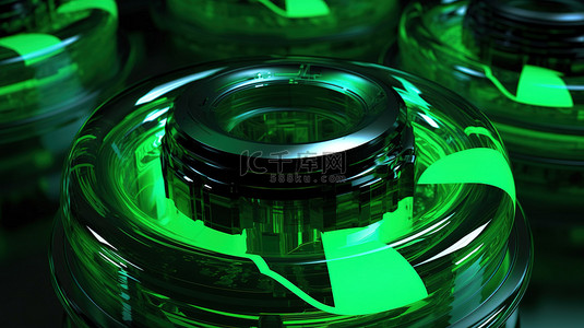 带有绿色按钮的回收器的 3d 渲染