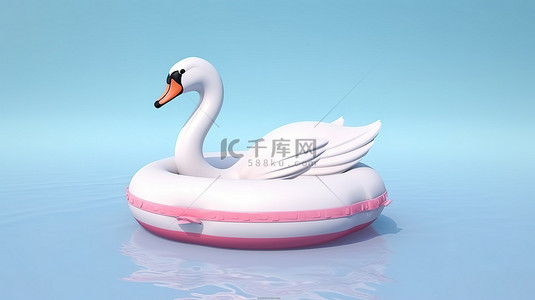 额外的背景图片_3D 插图充气天鹅浮体，适用于海滩或泳池，具有额外的复制空间