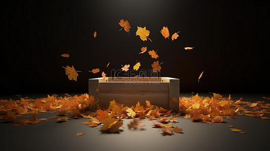 秋季万圣节灵感来自 3D 渲染中的浮动打开框