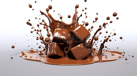融化的巧克力滴背景图片_巧克力滴层叠到巧克力飞溅上的 3D 插图