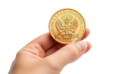 3d 插图隔离白色背景的卡通手握着卢布硬币