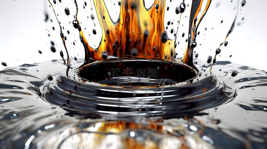 喷出的水背景图片_3D 插图中从喷泉喷出的墨水和水雾，具有火热的油抽象背景