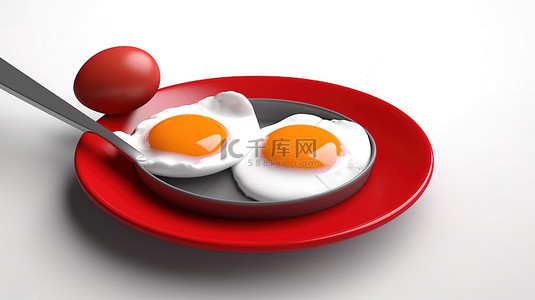 红色的不背景图片_早餐的单色 3D 图标，包括平红色的煎蛋和煮蛋