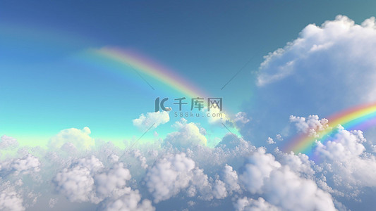 彩虹卡通图案背景图片_天空梦幻云层彩虹天气